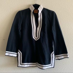 Tory Burch XS Black Tunic with White Trim
